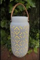  LARGE GEOMETRIC PATTERN PRE-LIT CERAMIC LANTERN  [571267]